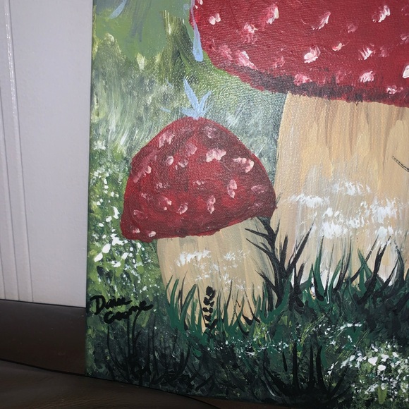 Handpainted frog with mushrooms original by Denise Crome -acrylic on canvas - Picture 5 of 7